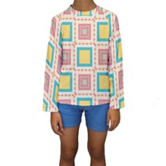 Pastel Squares Pattern  Kid s Long Sleeve Swimwear by LalyLauraFLM