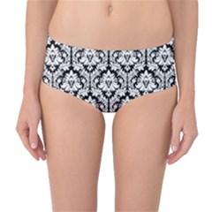 Black & White Damask Pattern Mid-waist Bikini Bottoms by Zandiepants