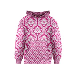 White On Hot Pink Damask Kids  Pullover Hoodie by Zandiepants