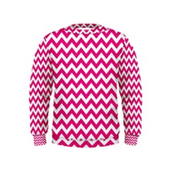 Hot Pink And White Zigzag Kids  Sweatshirt by Zandiepants