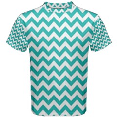 Turquoise And White Zigzag Pattern Men s Cotton Tee by Zandiepants