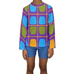 Shapes In Squares Pattern  Kid s Long Sleeve Swimwear by LalyLauraFLM