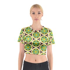 Blue Yellow Flowers Pattern Cotton Crop Top by LalyLauraFLM