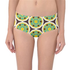 Blue Yellow Flowers Pattern Mid-waist Bikini Bottoms by LalyLauraFLM
