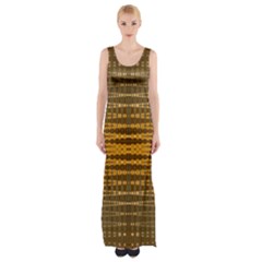 Yellow Gold Khaki Glow Pattern Maxi Thigh Split Dress by BrightVibesDesign