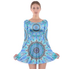 Sapphire Ice Flame, Light Bright Crystal Wheel Long Sleeve Skater Dress by DianeClancy