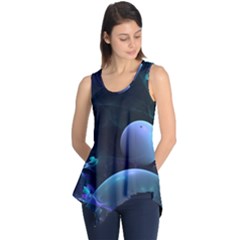 The Music Of My Goddess, Abstract Cyan Mystery Planet Sleeveless Tunic by DianeClancy