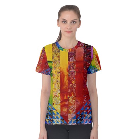 Conundrum I, Abstract Rainbow Woman Goddess  Women s Cotton Tee by DianeClancy