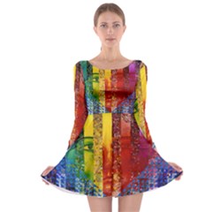 Conundrum I, Abstract Rainbow Woman Goddess  Long Sleeve Skater Dress by DianeClancy