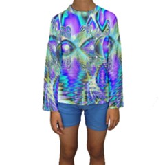Abstract Peacock Celebration, Golden Violet Teal Kid s Long Sleeve Swimwear by DianeClancy