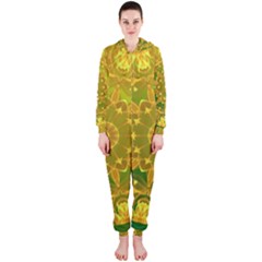 Yellow Green Abstract Wheel Of Fire Hooded Jumpsuit (ladies)  by DianeClancy