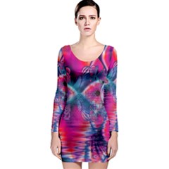 Cosmic Heart Of Fire, Abstract Crystal Palace Long Sleeve Bodycon Dress by DianeClancy