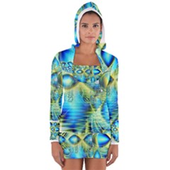 Crystal Lime Turquoise Heart Of Love, Abstract Women s Long Sleeve Hooded T-shirt by DianeClancy