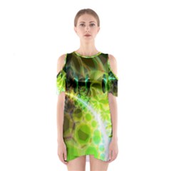 Dawn Of Time, Abstract Lime & Gold Emerge Cutout Shoulder Dress by DianeClancy