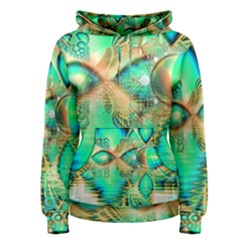 Golden Teal Peacock, Abstract Copper Crystal Women s Pullover Hoodie by DianeClancy