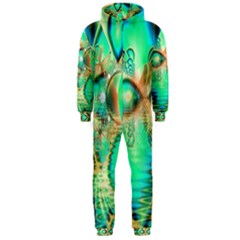 Golden Teal Peacock, Abstract Copper Crystal Hooded Jumpsuit (men)  by DianeClancy