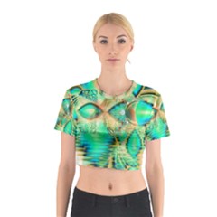 Golden Teal Peacock, Abstract Copper Crystal Cotton Crop Top by DianeClancy