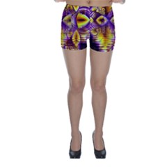Golden Violet Crystal Palace, Abstract Cosmic Explosion Skinny Shorts by DianeClancy