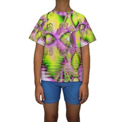Raspberry Lime Mystical Magical Lake, Abstract  Kid s Short Sleeve Swimwear by DianeClancy