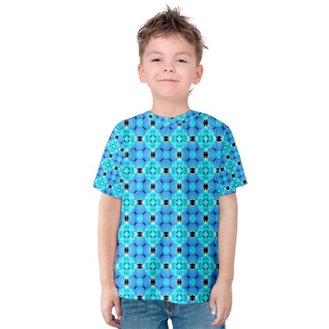 Vibrant Modern Abstract Lattice Aqua Blue Quilt Kid s Cotton Tee by DianeClancy