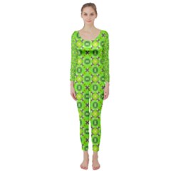 Vibrant Abstract Tropical Lime Foliage Lattice Long Sleeve Catsuit by DianeClancy