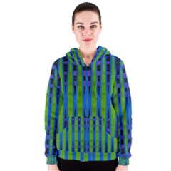 Blue Green Geometric Women s Zipper Hoodie by BrightVibesDesign