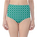 Emerald green quatrefoil pattern High-Waist Bikini Bottoms View1