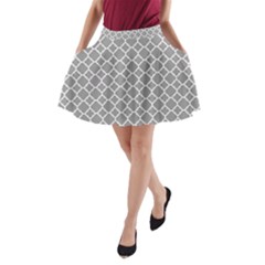 Grey Quatrefoil Pattern A-line Pocket Skirt by Zandiepants
