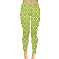 Spring Green Quatrefoil Pattern Leggings  by Zandiepants