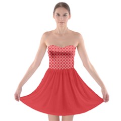 Poppy Red Quatrefoil Pattern Strapless Dresses by Zandiepants