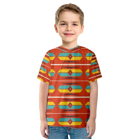 Shapes In Retro Colors Pattern                        Kid s Sport Mesh Tee by LalyLauraFLM
