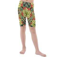 Petals   Retro Yellow   Bold Flower Design Kid s Mid Length Swim Shorts by Zandiepants