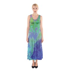 Green Blue Pink Color Splash Sleeveless Maxi Dress by BrightVibesDesign