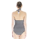 Black & White Zigzag Pattern Women s Halter One Piece Swimsuit View2
