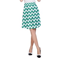 Emerald Green & White Zigzag Pattern A-line Skirt by Zandiepants