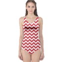Poppy Red & White Zigzag Pattern One Piece Swimsuit View1