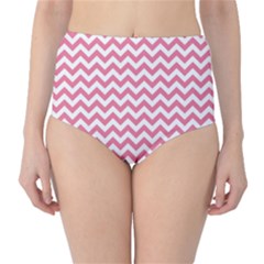 Soft Pink & White Zigzag Pattern High-waist Bikini Bottoms by Zandiepants