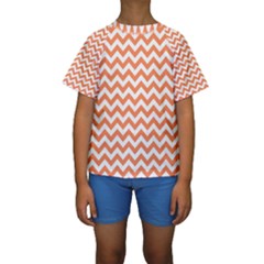 Tangerine Orange & White Zigzag Pattern Kid s Short Sleeve Swimwear by Zandiepants