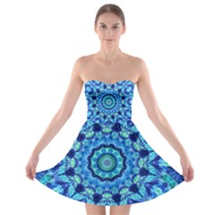 Blue Sea Jewel Mandala Strapless Dresses by Zandiepants