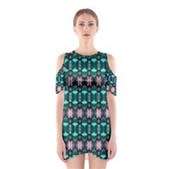Fancy Teal Red Pattern Cutout Shoulder Dress by BrightVibesDesign