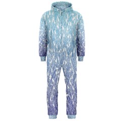 Blue Ombre Feather Pattern, White,  Hooded Jumpsuit (men)  by Zandiepants