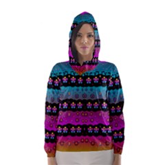 Rainbow  Big Flowers In Peace For Love And Freedom Hooded Wind Breaker (women) by pepitasart