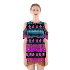 Rainbow  Big Flowers In Peace For Love And Freedom Cutout Shoulder Dress by pepitasart