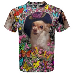 Chi Chi In Butterflies, Chihuahua Dog In Cute Hat Men s Cotton Tee by DianeClancy