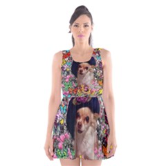 Chi Chi In Butterflies, Chihuahua Dog In Cute Hat Scoop Neck Skater Dress by DianeClancy