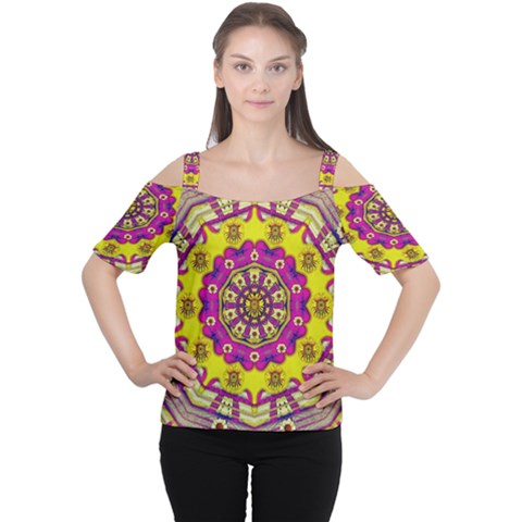 Celebrating Summer In Soul And Mind Mandala Style Women s Cutout Shoulder Tee by pepitasart