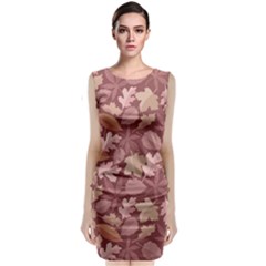 Marsala Leaves Pattern Classic Sleeveless Midi Dress by sifis