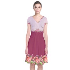 Rose Front Skirt Short Sleeve Front Wrap Dress by Wanni