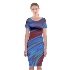 Swish Blue Red Abstract Classic Short Sleeve Midi Dress by BrightVibesDesign