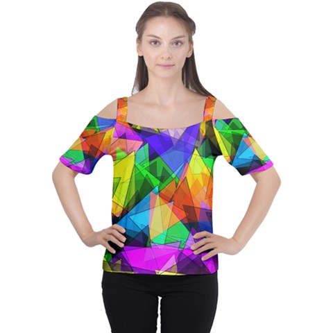Colorful Triangles                                                                  Women s Cutout Shoulder Tee by LalyLauraFLM